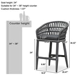 PURPLE LEAF Outdoor Bar Stools Counter Stools Rattan Bar Stools Chair with Backrest for Indoor or Outdoor, Kitchen lsland