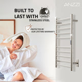 Bali Series 10-Bar Wall Mounted Electric Bathroom Towel Warmer Rack in Brushed Nickel Finish Stainless Steel