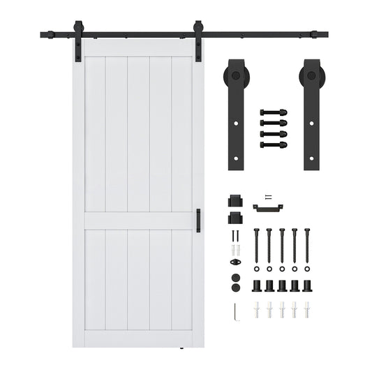 Benagil Series 36 in. x 84 in. Pure White Finish MDF Interior Sliding Barn Door with Hardware Kit in Matte Black