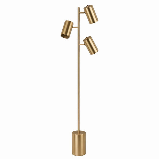 Harmony Brassed Gold Floor Lamp with Rotary Switch Triple Spots Metal Block Base