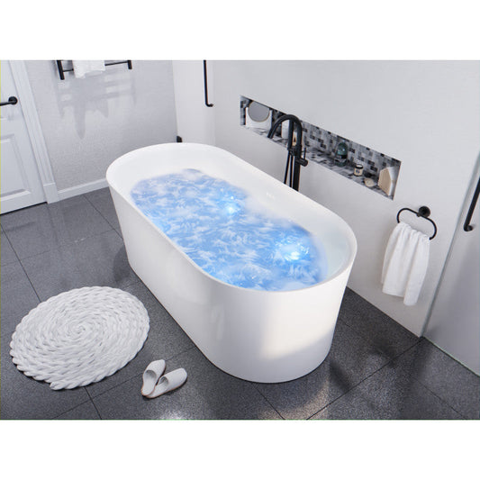 Jericho Series 67 in. x 32 in. Flat Bottom Acrylic Freestanding Air Jetted Bathtub with Center Drain in Glossy White