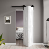 Waitomo Series 18 in. x 84 in. Pure White Finish MDF Interior Folding Barn Door with Hardware Kit in Matte Black