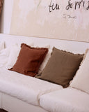 Heavyweight linen deco pillow cover in Dark green