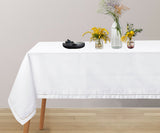 Cotton Linen Tablecloth - White Hemstitched