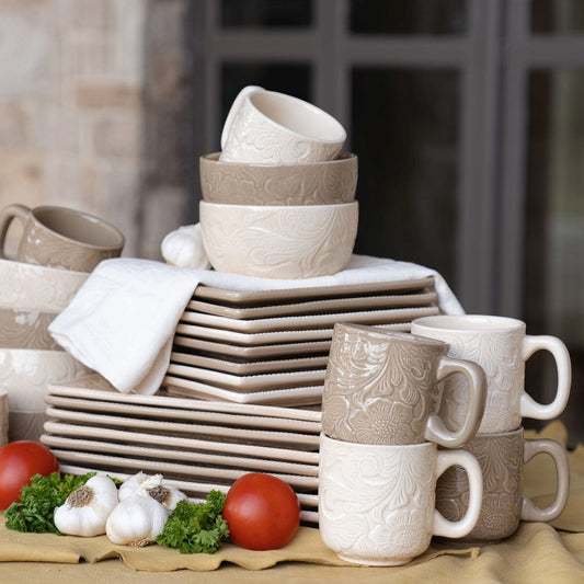 Savannah 16PC Ceramic Dinnerware Set, Taupe