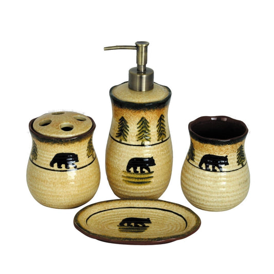 Rustic Bear Forest 4PC Ceramic Countertop Bathroom Set