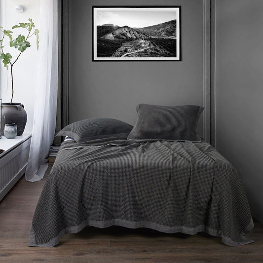 Stonewashed Cotton Waffle Weave Coverlet, Slate