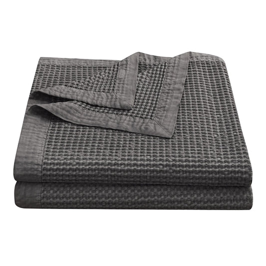 Stonewashed Cotton Waffle Weave Coverlet, Slate
