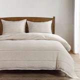 100% European Flax Linen Variegated Stripe Duvet Cover Set, Natural