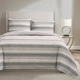 100% European Flax Linen Variegated Stripe Duvet Cover Set, Charcoal