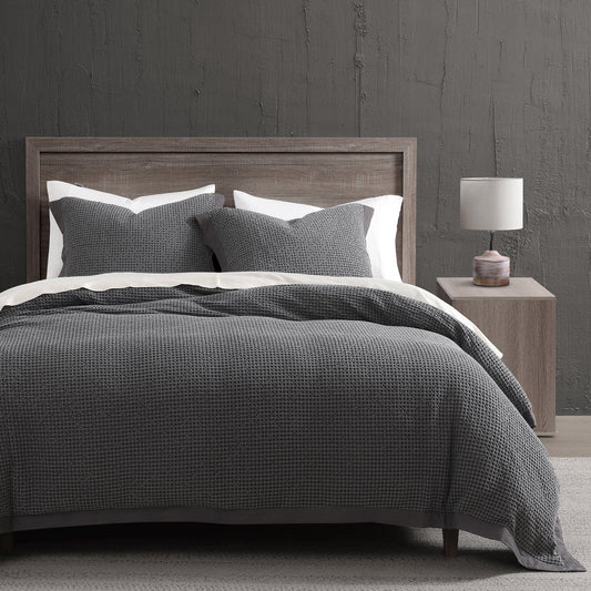 Stonewashed Cotton Waffle Weave Duvet Cover Set, Slate