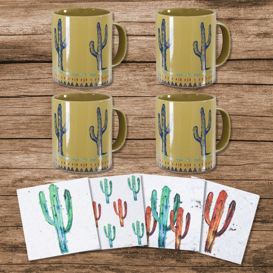 Cactus 8PC Coffee Mug and Coaster Set
