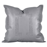 Gray Genuine Leather Geometric Studded Throw Pillow