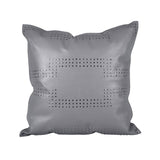 Gray Genuine Leather Geometric Studded Throw Pillow