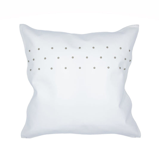 Genuine White Leather Studded Throw Pillow