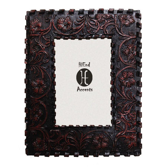 Laced Edge/Tooled Faux Leather Picture Frame