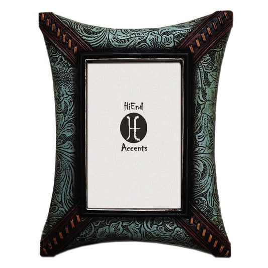 Tooled Leather w/ Corner Lacing Picture Frame