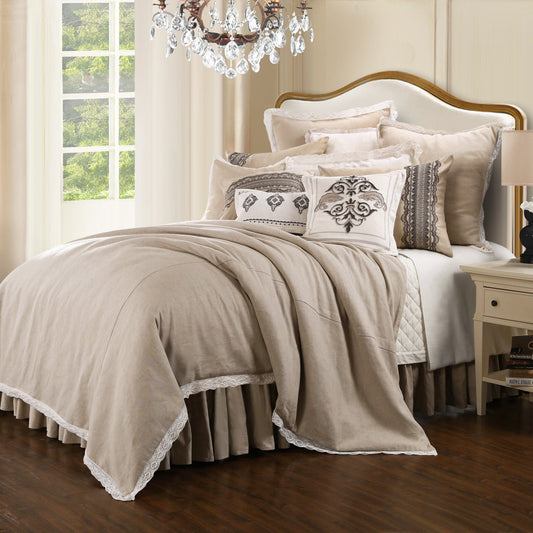 Charlotte Tan Burlap Gray Scallop Lace Design Pillow