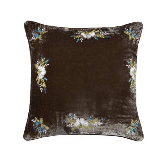 Stella Western Floral Embroidered Silk Velvet Pillow