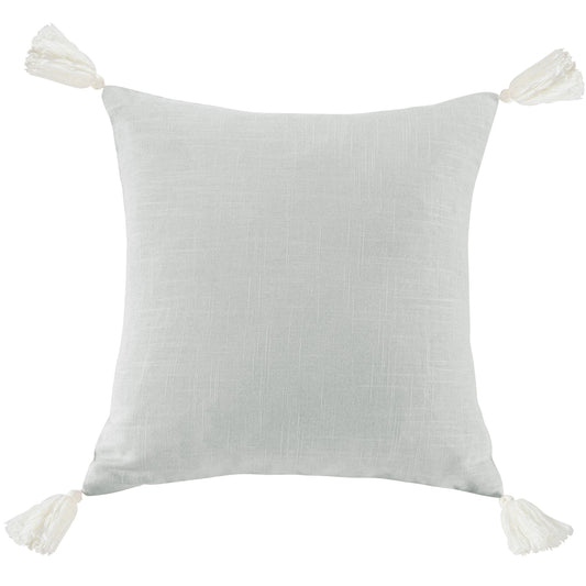 Square Washed Linen Tassel Pillow, Light Gray