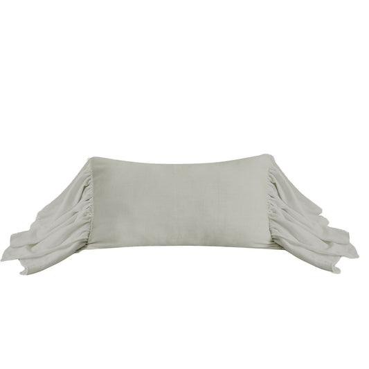 Washed Linen Long Ruffled Pillow, Light Gray & Navy
