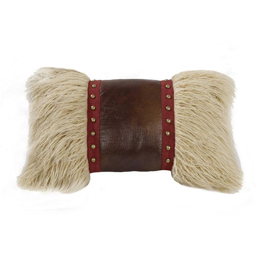 Ruidoso Mongolian Fur Studded Leather Accent Pillow
