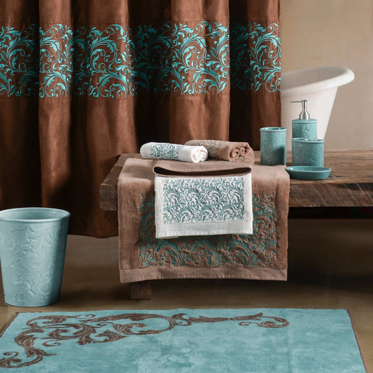 Wyatt Turquoise Scrollwork Kitchen/Bath Rug