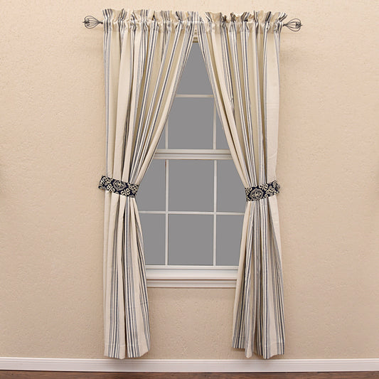 St. Clair White & Navy Striped Curtain (PAIR)