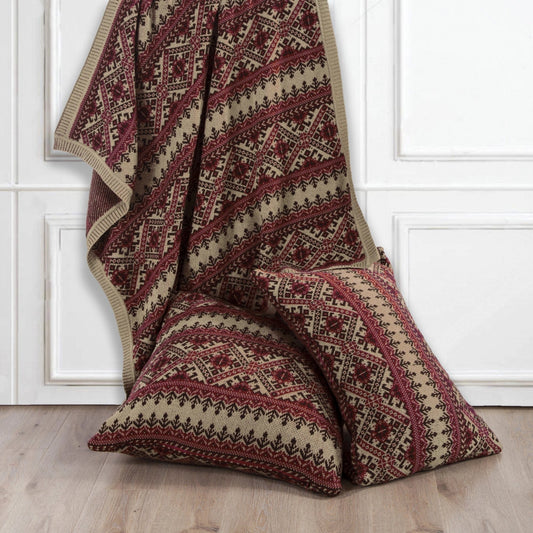 Fair Isle Knit Euro Sham - Red, Tan & Chocolate
