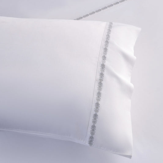 Laurel Embroidered Border 350TC Cotton Sateen Sheet Set