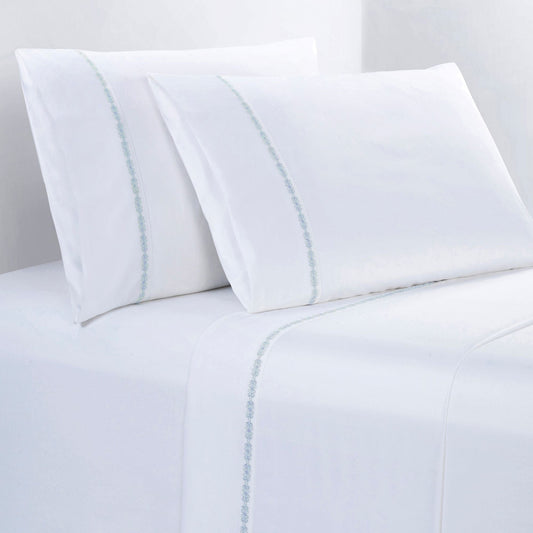 Laurel Embroidered Border 350TC Cotton Sateen Sheet Set