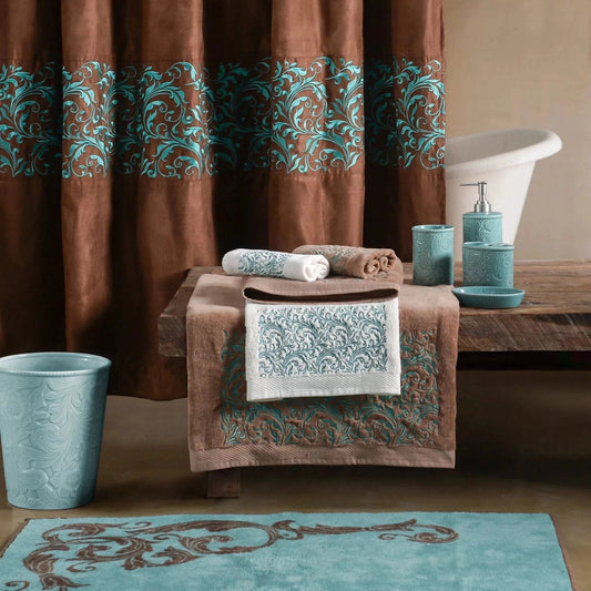 Wyatt Copper & Turquoise Scrollwork Shower Curtain