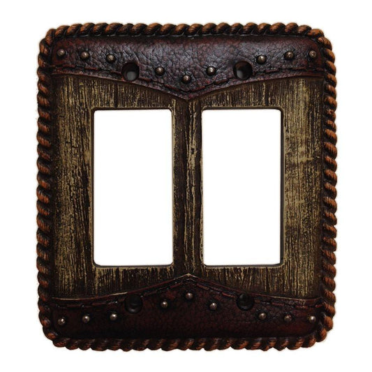 Woodgrain w/ Double Yoke Double Rocker Wall Switch Plate