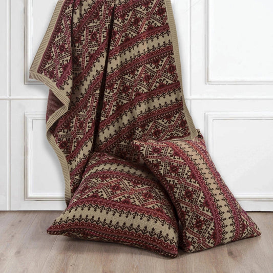 Fair Isle Red & Brown Knit Throw Blanket