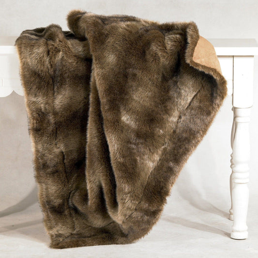 Faux Wolf Fur Throw Blanket