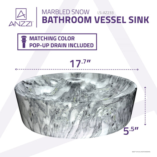 Marbled Series Ceramic Vessel Sink in Marbled Snow Finish