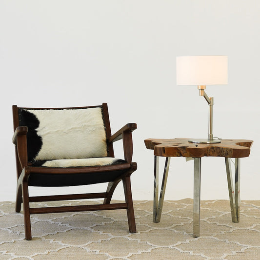 Horizon Brushed Nickel Table Lamp with On/Off Switch Curved Metal Base Linen Shade