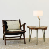 Horizon Brushed Nickel Table Lamp with On/Off Switch Curved Metal Base Linen Shade