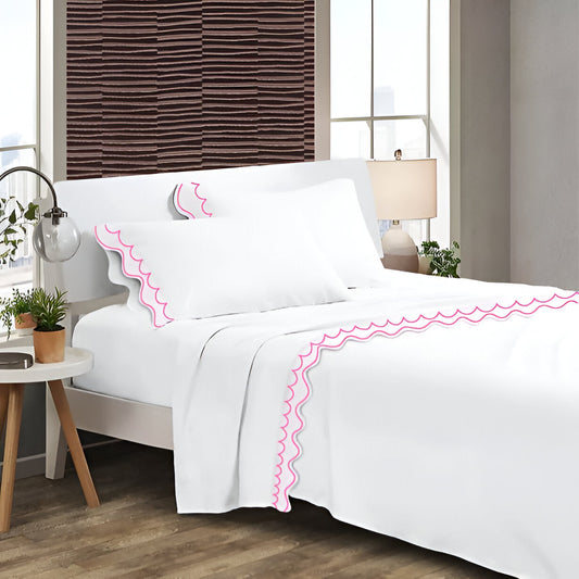 400TC Cotton Sateen Double Scallop Embroidery Sheet Set