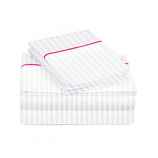 400TC Single Embroidery Sateen Stripe Cotton Sheet Set