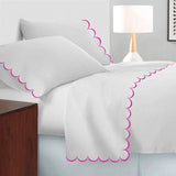 Allena 400TC Cotton Scallop Embroidery Sateen Microcheck Sheet Set