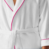 Shawl Collar Cotton Bath Robe with Border Embroidery
