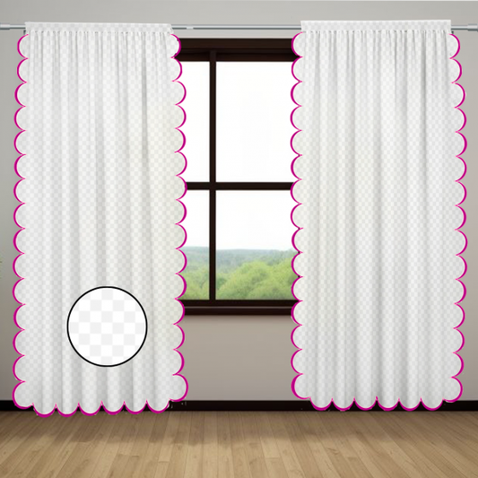 Allena Cotton Microcheck Scallop Embroidery Curtain (Set Of 2)