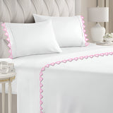 Ashley 400TC Cotton Traingle Embroidery Sateen Solid Sheet Set