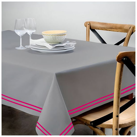 Double Embroidery Border Sateen Cotton Solid Table Cloth - Light Grey