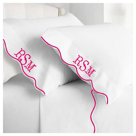 Monogram 400TC Cotton Scallop Embroidery Sateen Solid Sheet Set