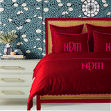 Monogram Burgundy 400TC Cotton Small Scallop Embroidery Duvet Cover Set