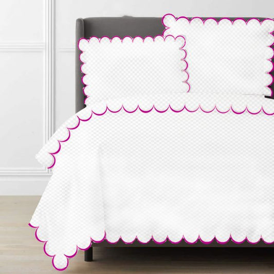 Allena 400TC Cotton Scallop Embroidery Sateen Microcheck Duvet Cover Set