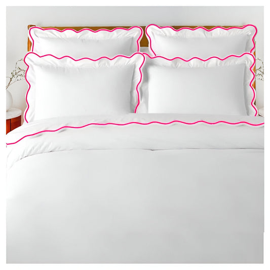 400TC Cotton Scallop Embroidery Sateen Solid Duvet Cover Set