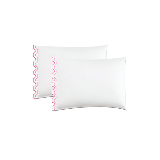 400TC Zig & Zag U Shape Scallop Embroidery Cotton Solid Pillowcases (Set Of 2)